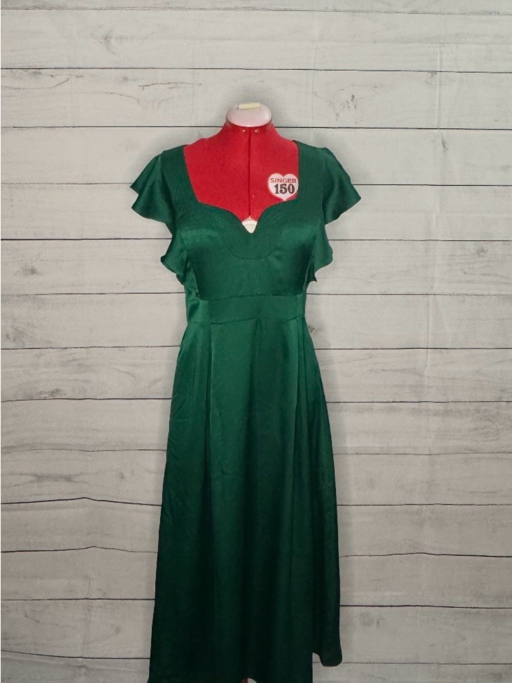 Adelyn Rae Deep Green Maxi Dress with Flutter Cap Sleeves